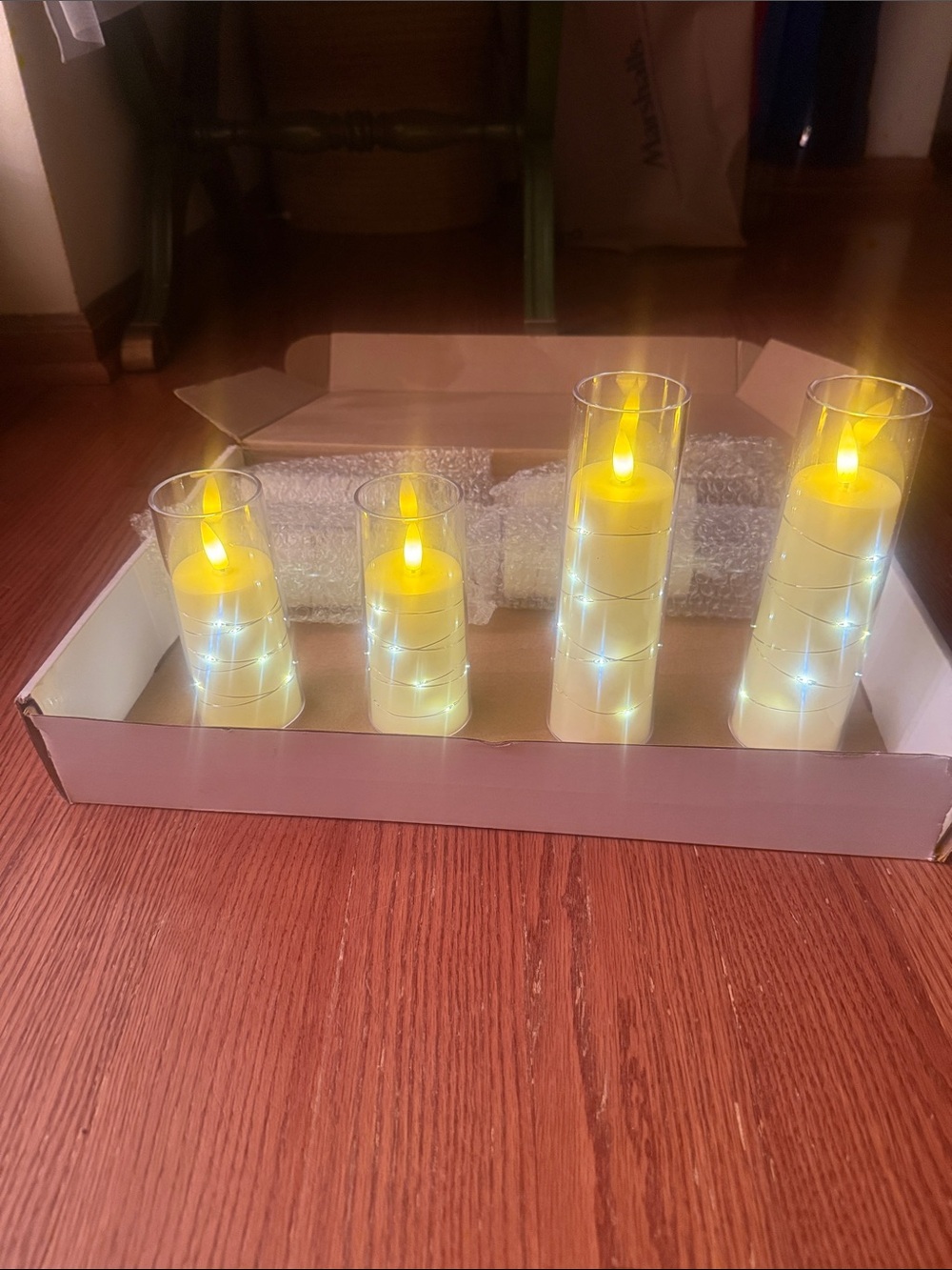 LED Flameless Pillar Candles with Glass Holders - Warm Yellow Glow